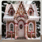 Aperturee - Aperturee Snowy Cake House Christmas Square Tension Backdrop